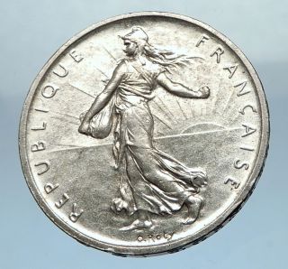1960 France French Large Silver 5 Francs Coin W La Semeuse Sower Woman I68211