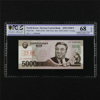 2008 Korea Central Bank Specimen 5000 Won Pick 66s Pcgs 68 Opq Gem Unc