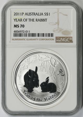 2011 P Australia Year Of The Rabbit Silver $1 Ms 70 Ngc
