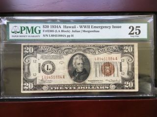 1934 A $20 Hawaii Fr 2305 Pmg 25 Vf