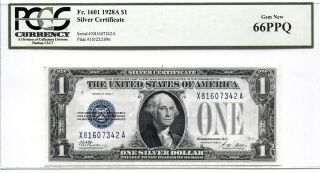 Fr 1601 1928a $1 Silver Certificate Pcgs 66ppq