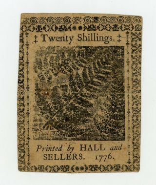(PA - 206) April 25th,  1776 20 Shillings PENNSYLVANIA Colonial Currency Note AU 2