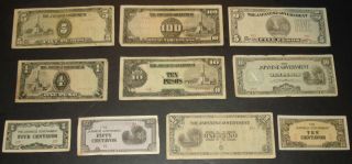 Philippines 10 Diff 5 Centavos - 100 Pesos Japanese Occupation Circulated Notes