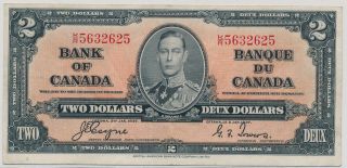 Bank Of Canada 2 Dollar 1937 Kr5632625 Bc22c - Vf,