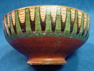 Antique Slipware Bowl Glazed Earthenware Ethnic Pottery Central European 4