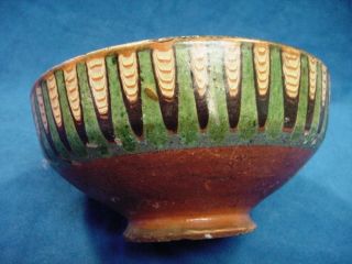 Antique Slipware Bowl Glazed Earthenware Ethnic Pottery Central European 5