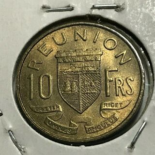 1964 France Reunion Islands 10 Francs Brilliant Uncirculated Coin