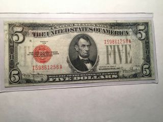 1928 $5 Red Seal Us Note - Error - Wet Ink Transfer Obv/rev,  Gutter Folds