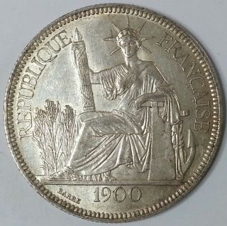 1900a French Indo - China Km 5a.  1 Piastre Silver Coins Gef
