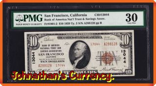 Jc&c - Fr.  1801 - 2 1929 $10 Bank Of America Nt & Sa San Francisco,  Ca - Vf 30 Pmg
