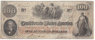 1862 $100 Confederate Currency Civil War Note Money -
