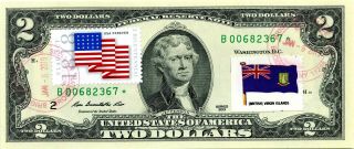 $2 Dollars 2013 Stamp Cancel Flag Of Un From Br.  Virgin Islands Value $347.  50