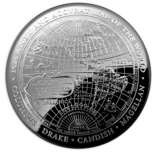 2019 Silver Proof Domed Coin - 1626 A Map Of The World - Western Hemisphere