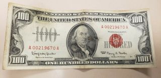 1966 $100 Dollar Bill United States Tender Red Seal Note