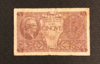 Italy 5 Lire,  1944,  P - 31,  World Currency