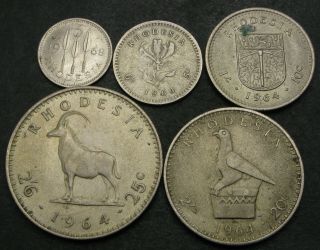 Rhodesia 2 - 1/2,  5,  10,  20,  25 Cents 1964 - 5 Coins.  - 2608