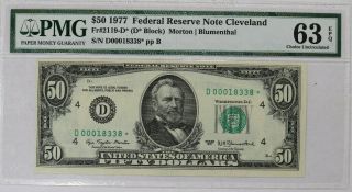 1977 $50 Federal Reserve Star Note Cleveland Pmg 63 Epq D Block Gem Unc (338)