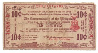 Philippines Emergency Currency 10 Centavos 1942,  P - S643
