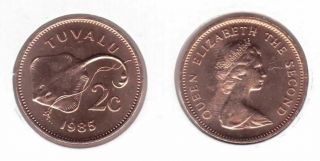 Tuvalu – 2 Cent Unc Coin 1985 Year Km 2 Stingray Fish