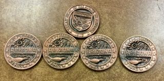 1863 - 1963 Arizona Territorial Centennial Bronze Medal Token Group Of 5