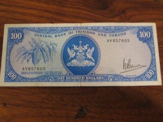 1964 One Hundred Dollar $100.  00 Note Central Bank Of Trinidad And Tobago Md - 4