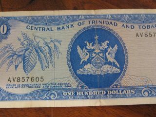 1964 One Hundred Dollar $100.  00 Note Central Bank of Trinidad and Tobago MD - 4 4