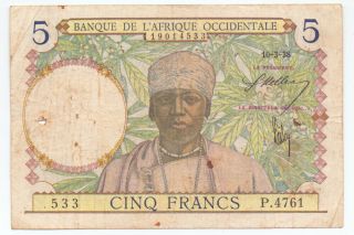 French West Africa 5 Francs 1938,  P - 21