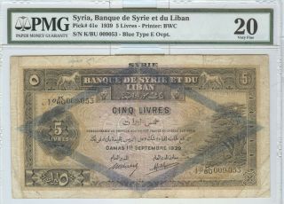 Syria,  Banque De Syrie Et Du Liban,  P - 41e 1939 5 - Livres Pmg Very Fine - 20
