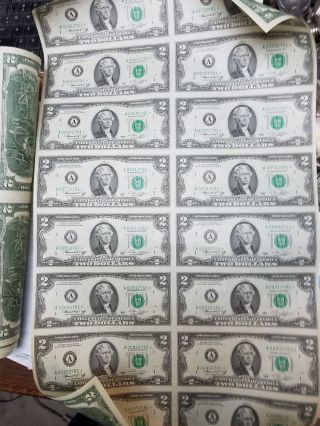1976 2 Dollar Bill Sheet Low Serial Star Note Uncut 16 Bills Series A