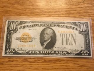 1928 $10 Gold Certificate Small Size Note Vf,