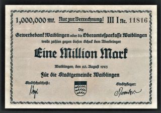 Vad - Waiblingen - 1 Million Mark Inflation Note - 1