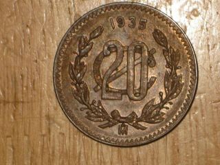 Mexico 1935 20 Centavos Coin Extremely Fine