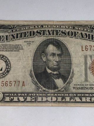 1934 A $5 Federal Reserve Note - Hawaii - Emergency Issue - Brown Seal 3