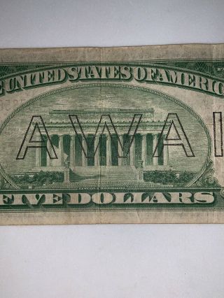 1934 A $5 Federal Reserve Note - Hawaii - Emergency Issue - Brown Seal 7