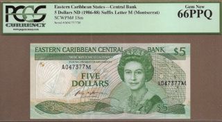 East Caribbean States: 5 Dollars Banknote,  (unc Pcgs66),  P - 18m,  1986,