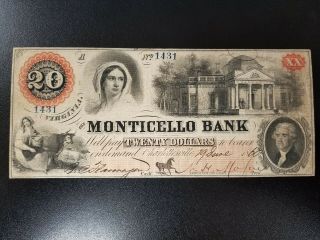 Charlottesville,  Virginia - The Monticello Bank $20