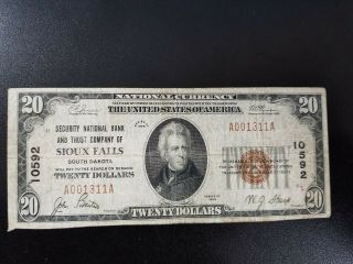 1929 $20 National Bank Note - Security National Bank And Trust Company Of Sioux