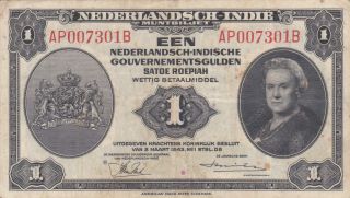 1 Gulden Fine - Vf Banknote From Netherlands Indies 1943 Pick - 111