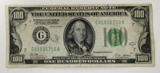 Series Of 1928 A $100 Dollar Federal Reserve Note (redeemable In Gold) Chicago