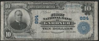 1905 884 $10 First National Bank Of Gardner Mass