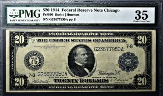 1914 $20 Federal Reserve Note Large Chicago Fr 990 Pmg 35 Choice Vf A1133