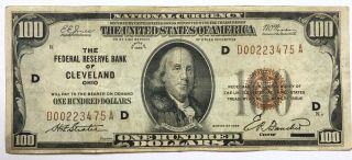 1929 Us $100 Federal Reserve Bank Of Cleveland Ohio 