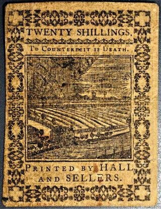 1773 20 SHILLINGS COLONIAL CURRENCY Oct 1,  1773 Pennsylvania PA - 169 A1148 2