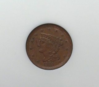 1855 Braided Hair Half Cent - Old Ngc Holder - Ngc Ms63 Bn Valued At $400