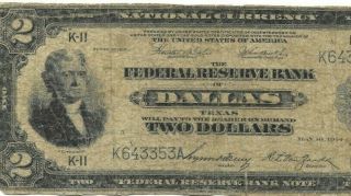 $2 (battleship Note) " 1914 " (national Currency) $2 " Battleship " Dallas Texas $2