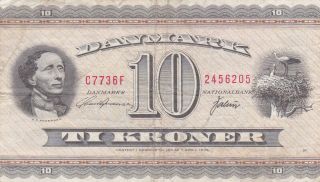 10 Kroner Fine Banknote From Denmark 1971 Pick - 44r10