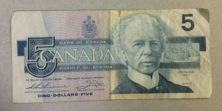 Canada Five 5 Dollar Bill Bank Note Ottawa 1986