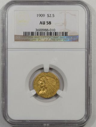 1909 $2.  50 Indian Head Gold Ngc Au - 58