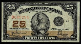 1923 Dominion Of Canada 25 Cents
