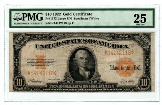 Tr 1922 Pmg 25 Very Fine $10 Large Size Gold Certificate Colors